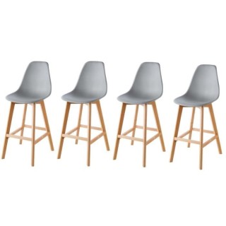 SACHA Lot de 4 Tabourets de bar - Pieds en Hetre - Gris - L 45,5 x P 5