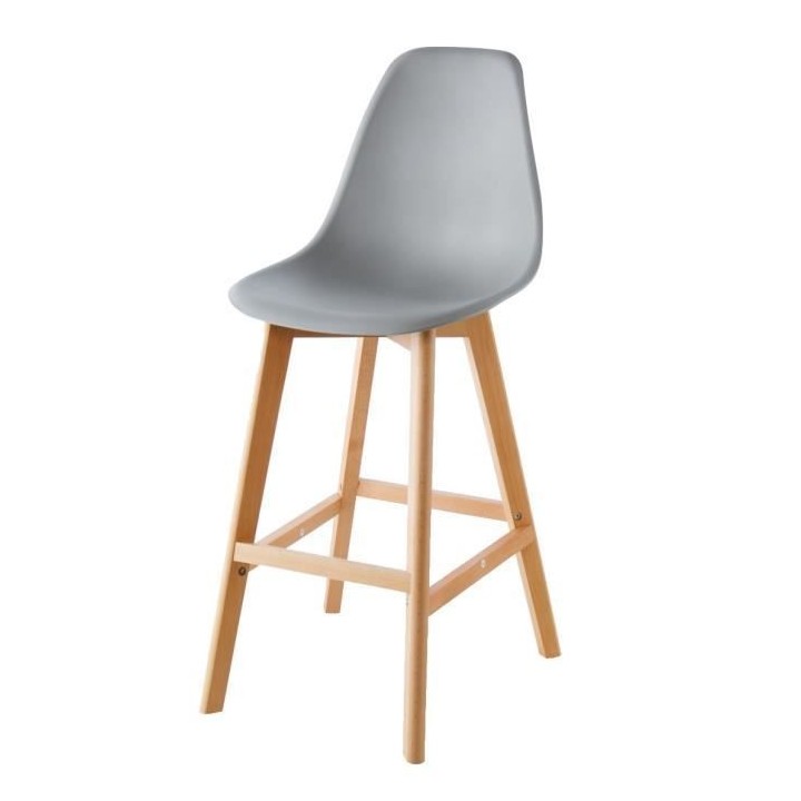 SACHA Lot de 4 Tabourets de bar - Pieds en Hetre - Gris - L 45,5 x P 5