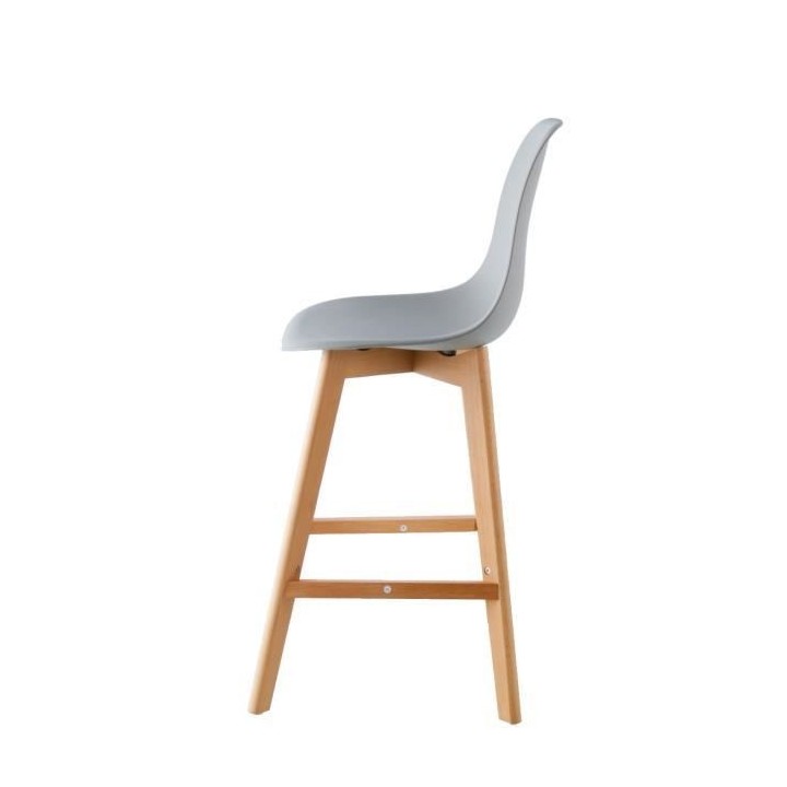 SACHA Lot de 4 Tabourets de bar - Pieds en Hetre - Gris - L 45,5 x P 5