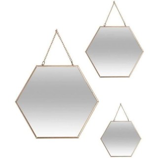 Lot de 3 miroirs en forme hexagonal - Métal - Doré