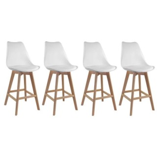 BJORN Lot de 4 Tabourets de bar - Pieds en Hetre - Simili blanc - L 49