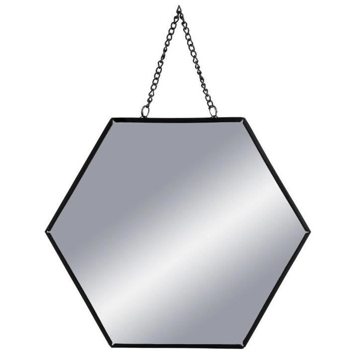 Set de 3 Miroirs hexagonaux a suspendre en métal - Noir