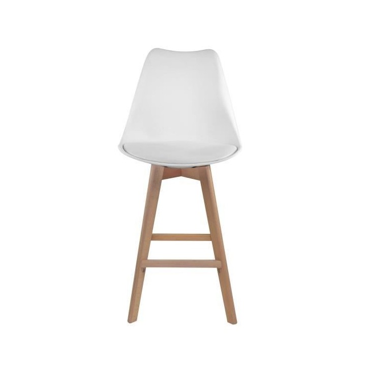 BJORN Lot de 4 Tabourets de bar - Pieds en Hetre - Simili blanc - L 49