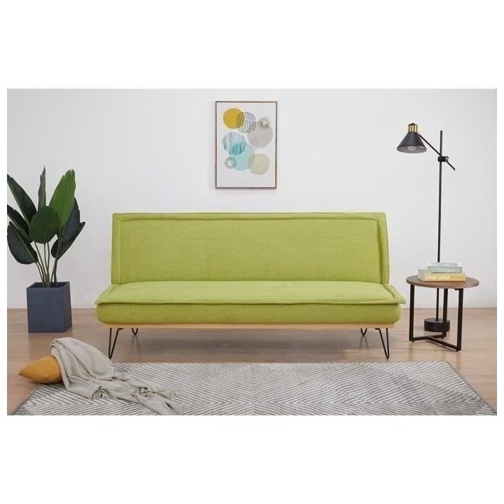 Clic-clac 2 places RICO - Tissu Vert - L 185 x P 85 x 84 cm