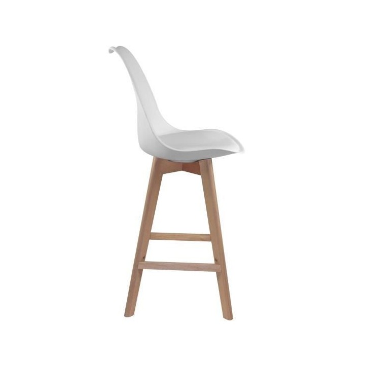 BJORN Lot de 4 Tabourets de bar - Pieds en Hetre - Simili blanc - L 49