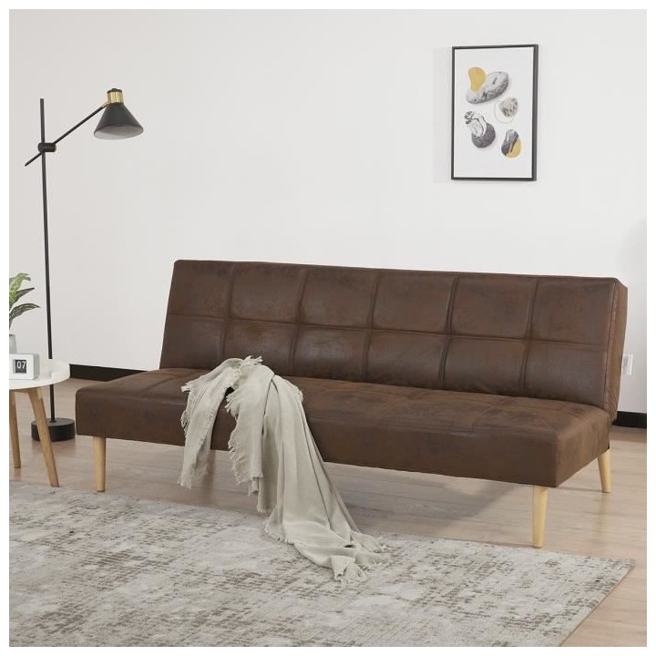 Banque convertible 2 places - Simili Marron - L 178 x P 89 x H 78 cm -