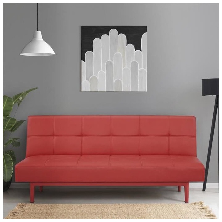Banque convertible 2 places - Simili Rouge - L 178 x P 89 x H 78 cm -