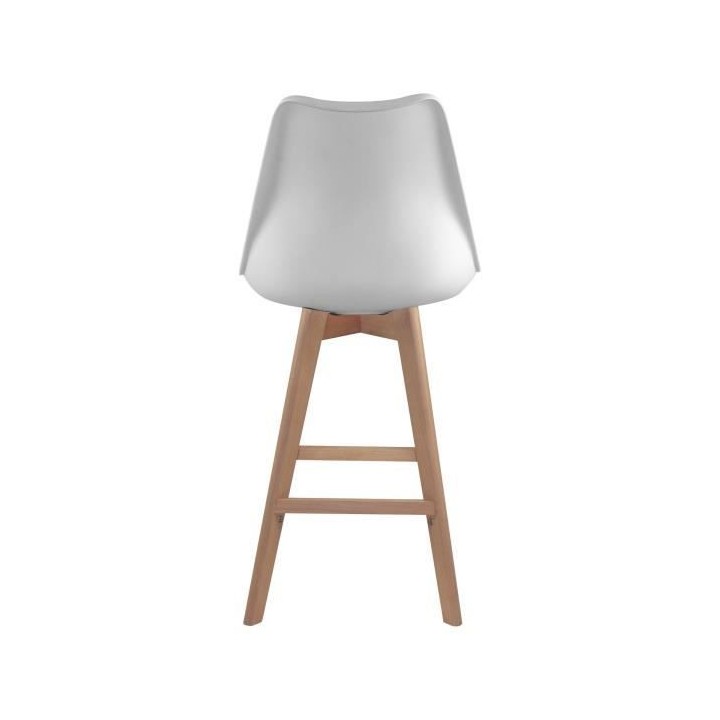 BJORN Lot de 4 Tabourets de bar - Pieds en Hetre - Simili blanc - L 49