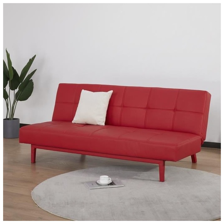 Banque convertible 2 places - Simili Rouge - L 178 x P 89 x H 78 cm -