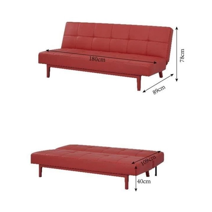 Banque convertible 2 places - Simili Rouge - L 178 x P 89 x H 78 cm -