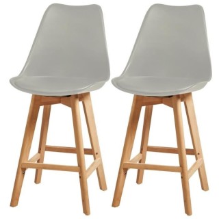 BJORN Lot de 2 tabourets de bar pieds en bois hetre massif - Revetemen
