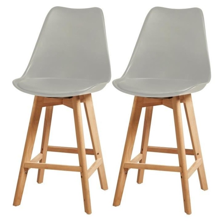 BJORN Lot de 2 tabourets de bar pieds en bois hetre massif - Revetemen