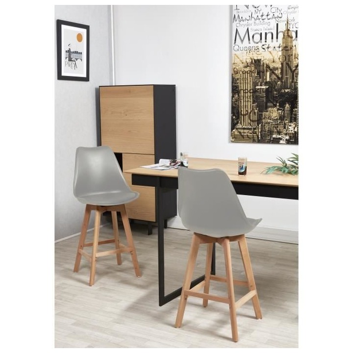 BJORN Lot de 2 tabourets de bar pieds en bois hetre massif - Revetemen