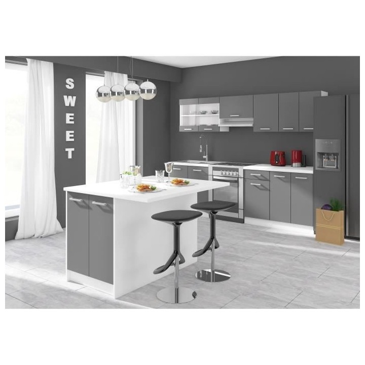 ULTRA Ilot central L 100 cm avec plan de travail - Gris mat