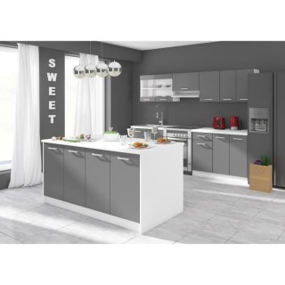 ULTRA Ilot central L 164 cm avec plan de travail - Gris mat