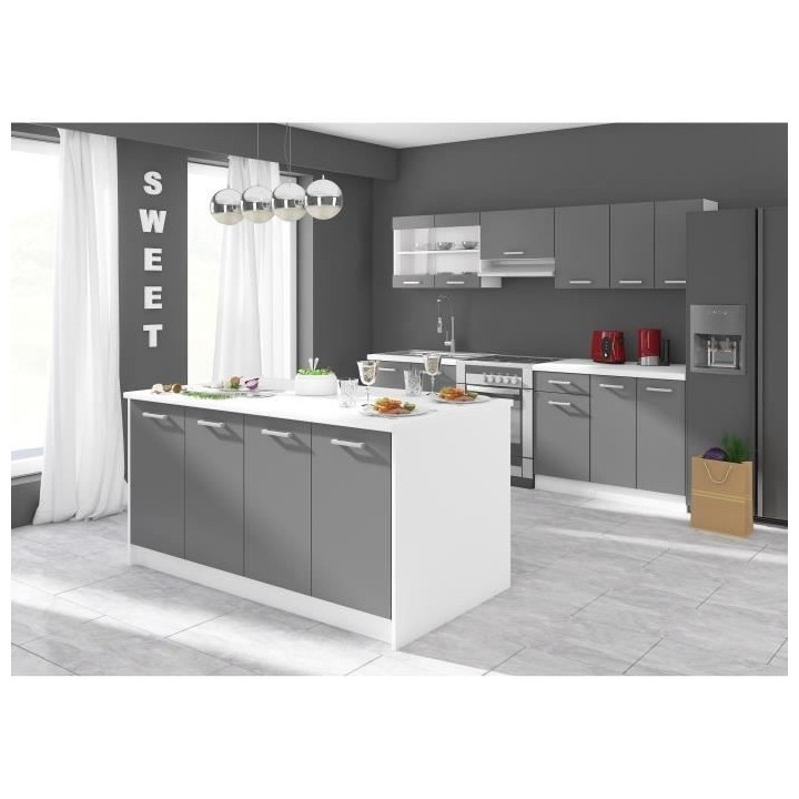 ULTRA Ilot central L 164 cm avec plan de travail - Gris mat