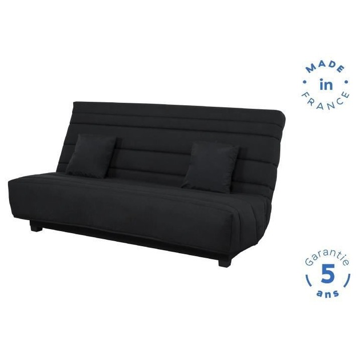 DUNLOPILLO Banquette Clic clac - Tissu Pearl Noir + 2 coussins Noir -