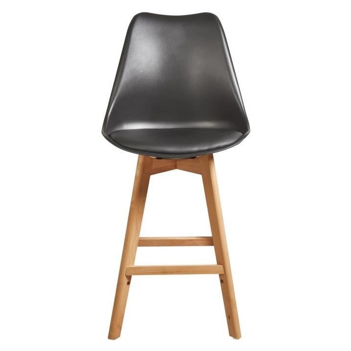 Tabourets de bar - Pieds en bois hetre massif, revetement simili noir