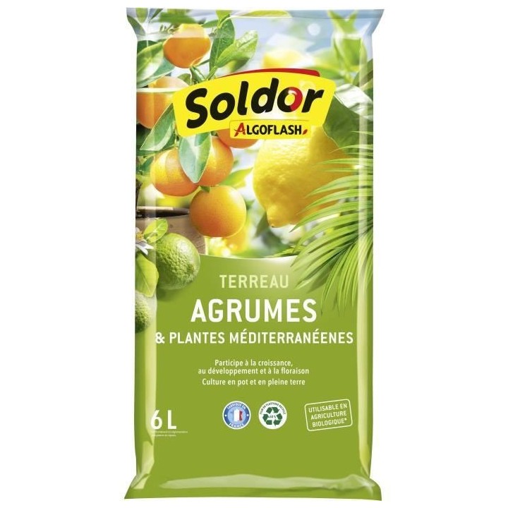 ALGOFLASH - Terreau Agrumes et Plantes Méditerranéennes 6 L