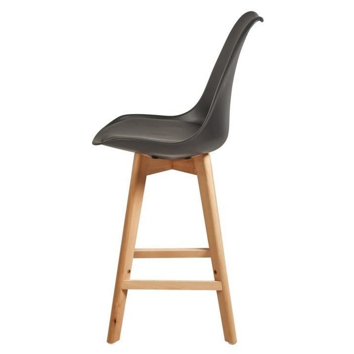 Tabourets de bar - Pieds en bois hetre massif, revetement simili noir