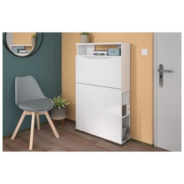 Console-buffet 2 en 1 BE ALIVE - Décor blanc brillant et béton - 1 a