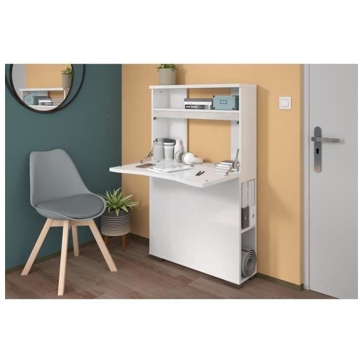 Console-buffet 2 en 1 BE ALIVE - Décor blanc brillant et béton - 1 a