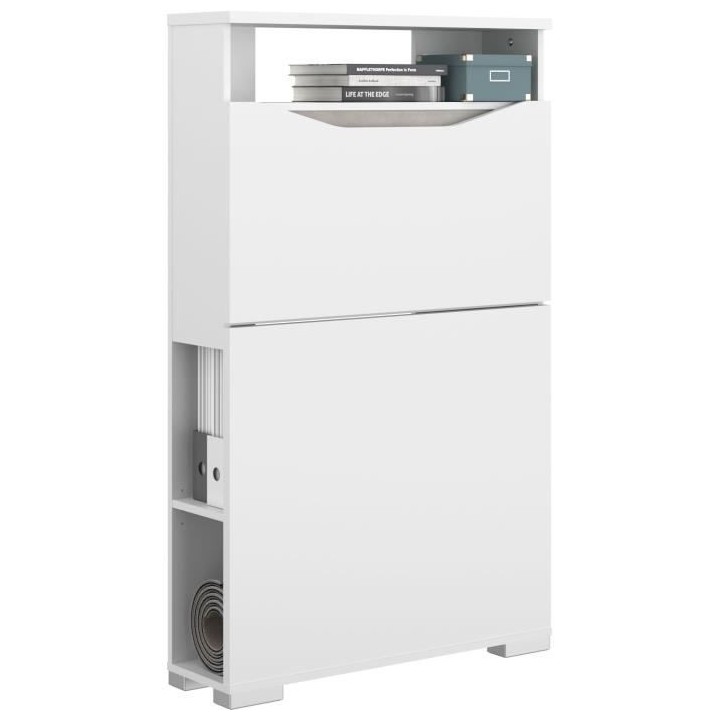 Console-buffet 2 en 1 BE ALIVE - Décor blanc brillant et béton - 1 a