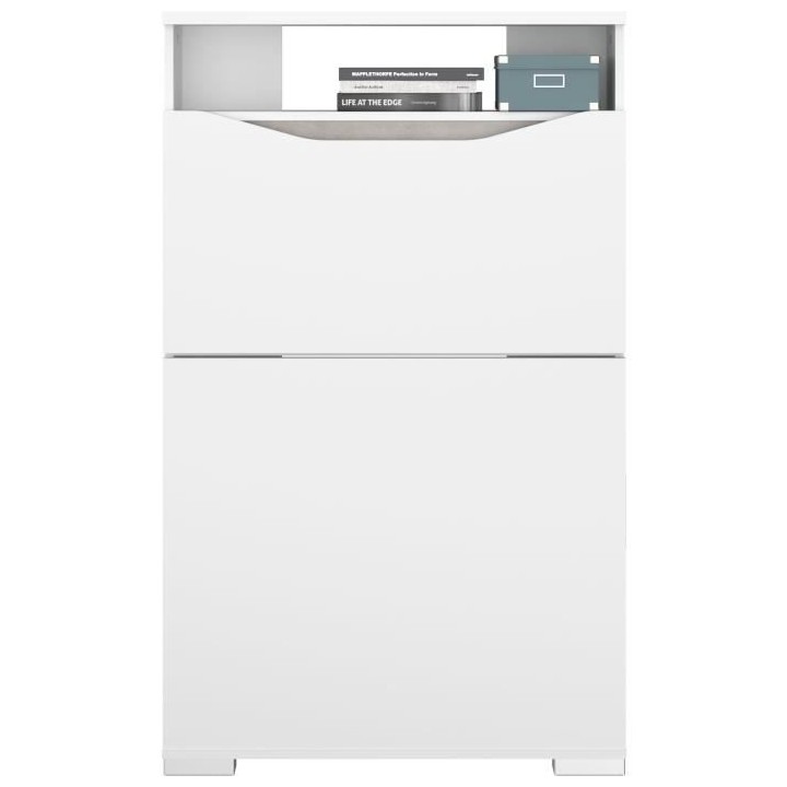 Console-buffet 2 en 1 BE ALIVE - Décor blanc brillant et béton - 1 a