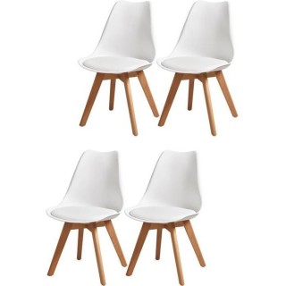 BJORN Lot de 4 chaises de salle a manger - Simili blanc - Scandinave -