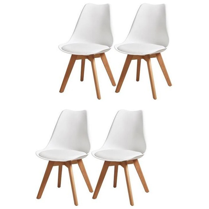 BJORN Lot de 4 chaises de salle a manger - Simili blanc - Scandinave -