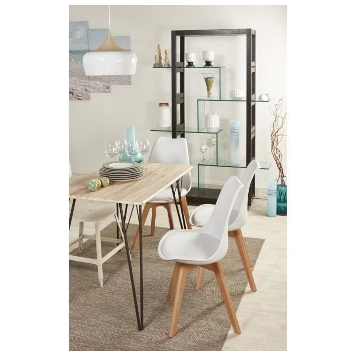 BJORN Lot de 4 chaises de salle a manger - Simili blanc - Scandinave -