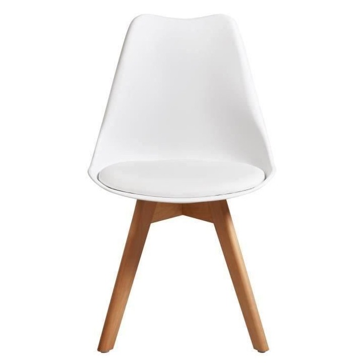 BJORN Lot de 4 chaises de salle a manger - Simili blanc - Scandinave -