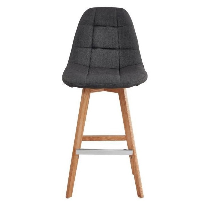 Lot de 2 tabourets de bar - Tissu gris - Pied bois hetre massif nature