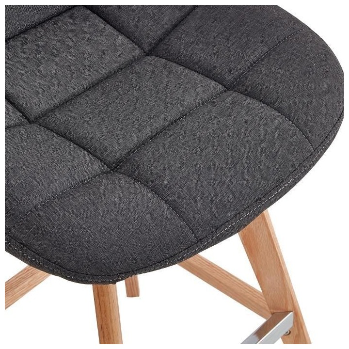 Lot de 2 tabourets de bar - Tissu gris - Pied bois hetre massif nature