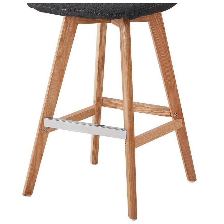 Lot de 2 tabourets de bar - Tissu gris - Pied bois hetre massif nature