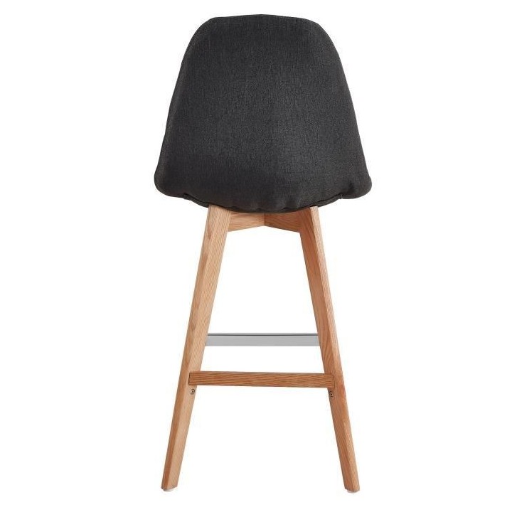 Lot de 2 tabourets de bar - Tissu gris - Pied bois hetre massif nature