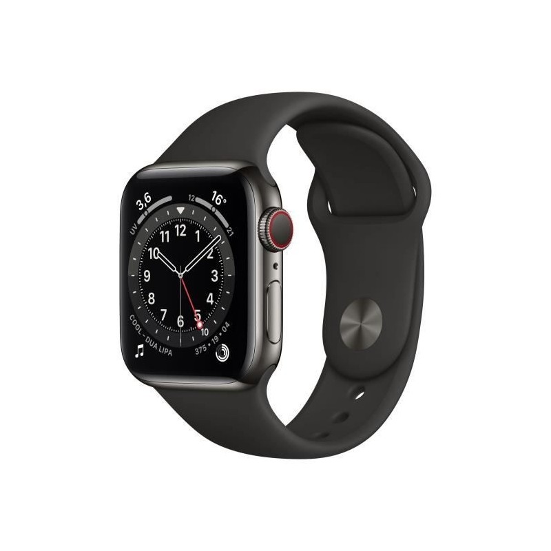 Apple Watch Series 6 GPS + Cellular, 40mm Boîtier en Acier Inoxidable Graphite avec Bracelet Sport Noir