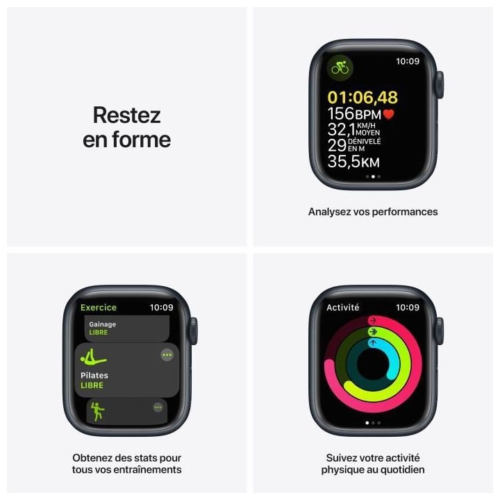 Apple Watch Series 7 GPS - 41mm - Boîtier Midnight Aluminium - Bracel