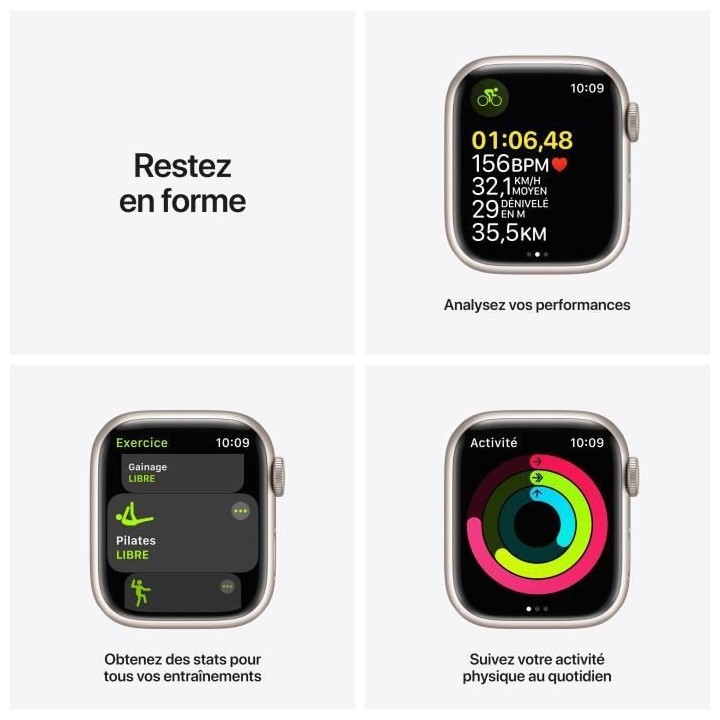Apple Watch Series 7 GPS - 41mm - Boîtier Starlight Aluminium - Brace