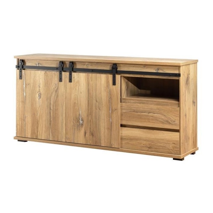 Buffet - Panneaux de particules - Chene - 2 portes coulissantes - Manz