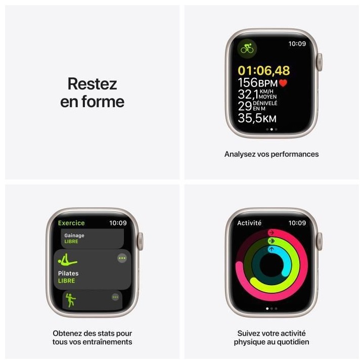 Apple Watch Series 7 GPS - 45mm - Boîtier Starlight Aluminium - Brace