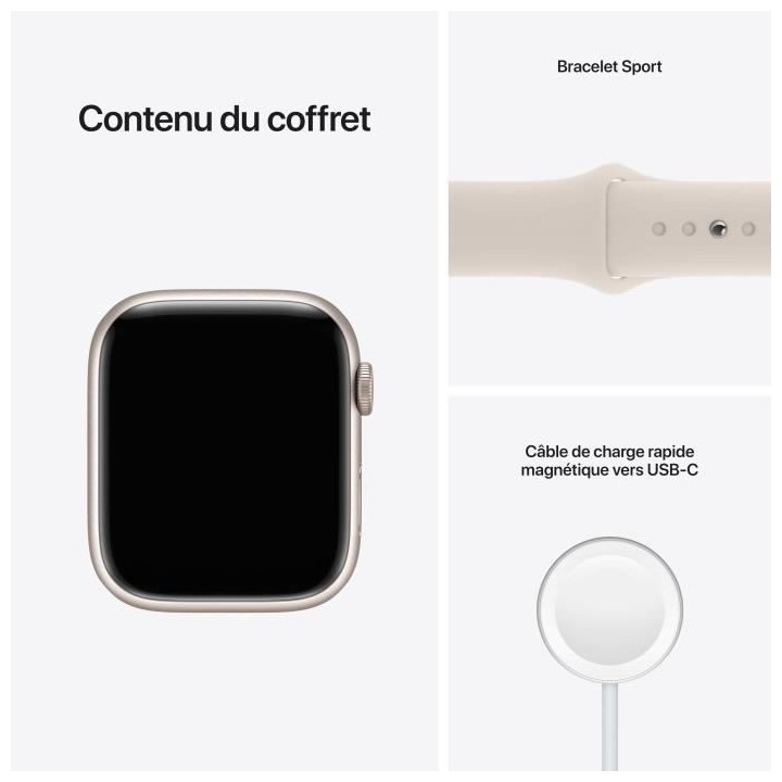 Apple Watch Series 7 GPS - 45mm - Boîtier Starlight Aluminium - Brace