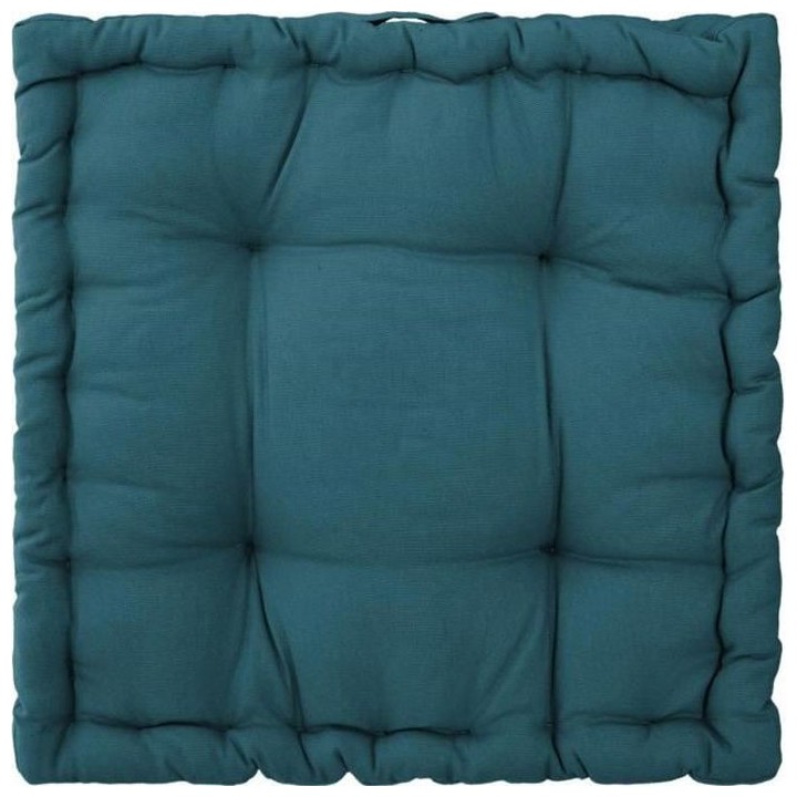 Coussin de sol en coton - 40 x 40 x 8 cm - Bleu canard