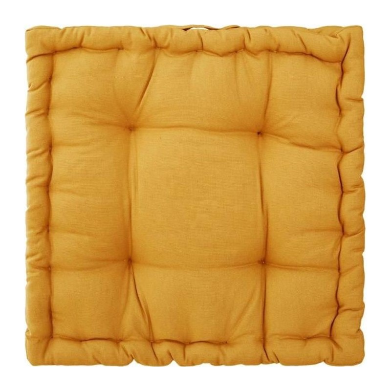 Coussin de sol en coton - 40 x 40 x 8 cm - Ocre