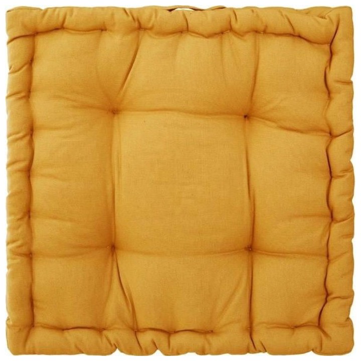 Coussin de sol en coton - 40 x 40 x 8 cm - Ocre