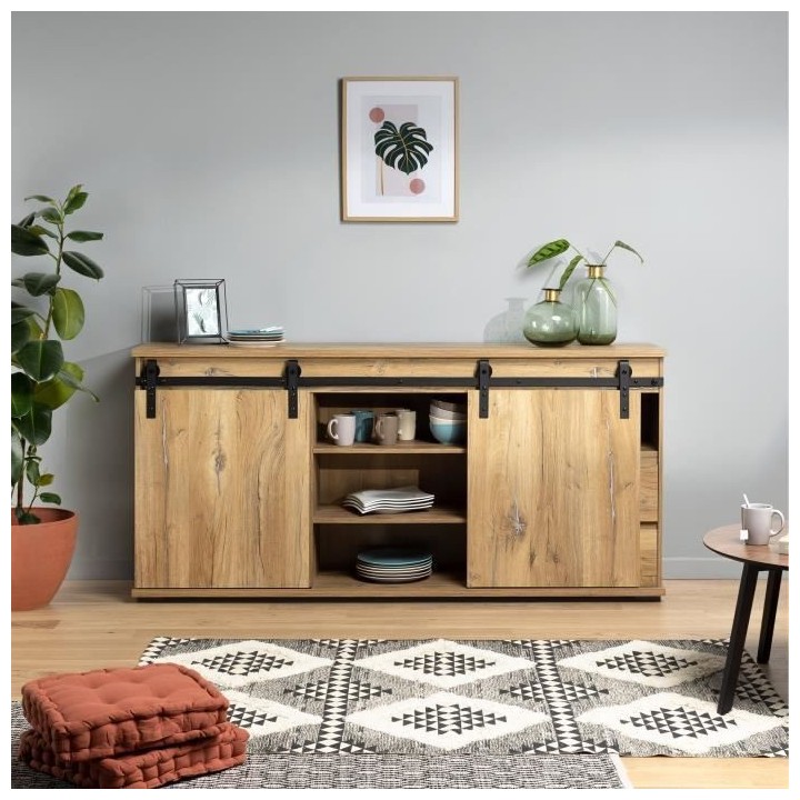Buffet - Panneaux de particules - Chene - 2 portes coulissantes - Manz