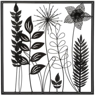 Déco murale en métal feuilles - 40 x 40 cm - Noir