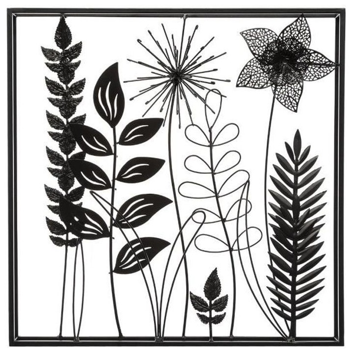 Déco murale en métal feuilles - 40 x 40 cm - Noir