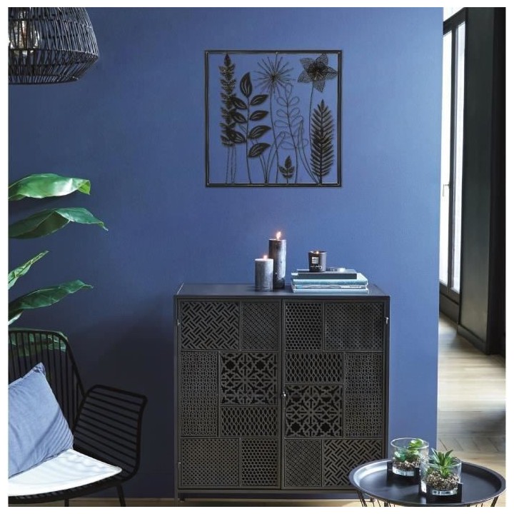 Déco murale en métal feuilles - 40 x 40 cm - Noir