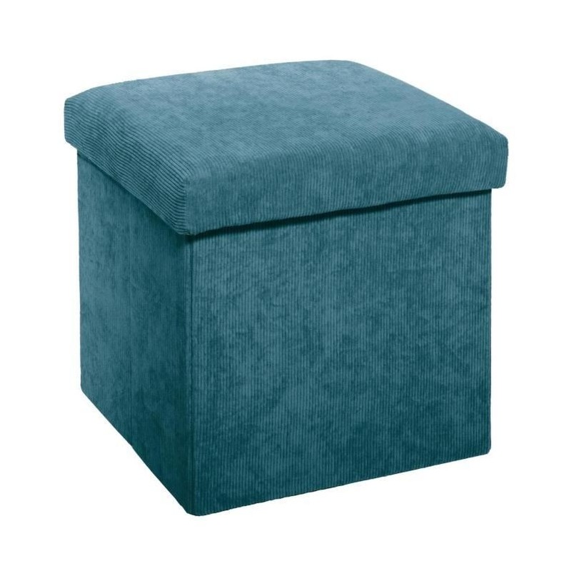 Pouf pliable Côtelé en velours - Bleu - L 38 x P 38 x H 38 cm